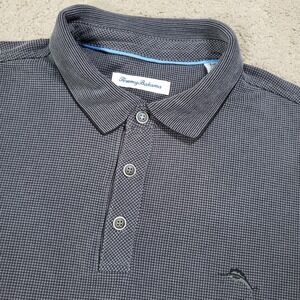 Tommy Bahama Shirt Men L Gray Check Textured Polo Fishing Casual Preppy